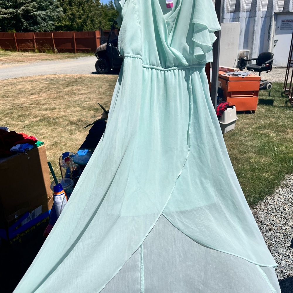 No Boundaries Green Pleated High Low Sundress